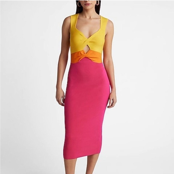 NWT Express flattering Body Contour
Color Block Cutout Midi
Sweater Dress dress. - Picture 2 of 15